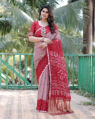 Adorable Bandhej Silk Saree Red Color Saree