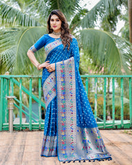 Glorious Paithani Bandhej Blue Color Silk Saree