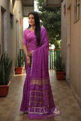 Luxuriant Bandhej Purple Color Silk Saree