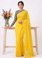 Elegant Khadi Cotton Saree with Stretchable Ajrak Print Blouse