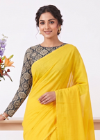 Elegant Khadi Cotton Saree with Stretchable Ajrak Print Blouse