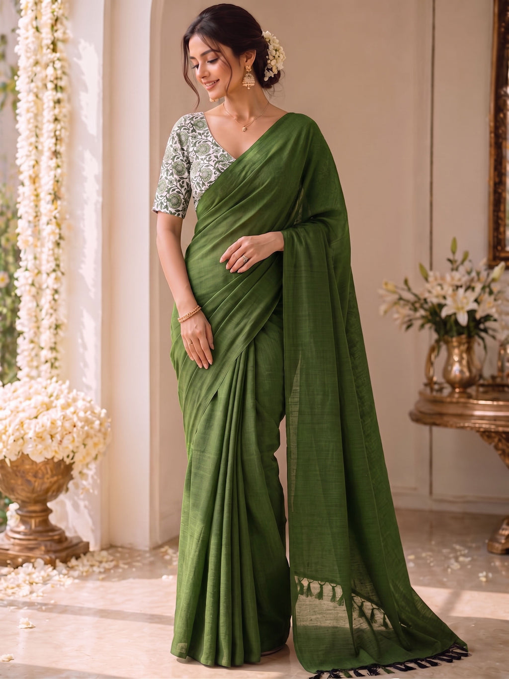 Handloom Khadi Cotton Saree with Magic Blouse