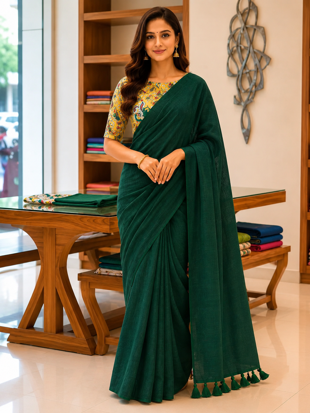 Elegant Khadi Cotton Saree with Magic Cotton Blouse
