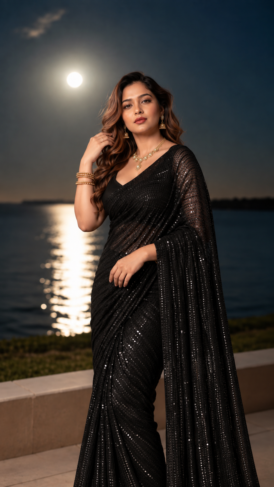 Black Shimmer Georgette Saree with Bangalore Silk Blouse