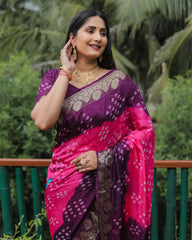 Outstanding Bandhej Pink Color Silk Saree