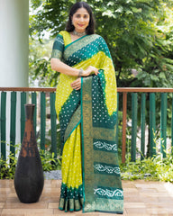 Stylish Bandhej Silk Bandhani Border yellow Color Saree