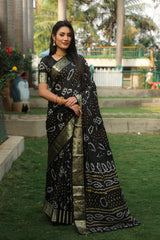 Blissful Kanjivaram Bandhej Black Color Silk Saree