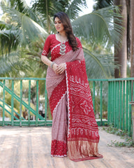 Adorable Bandhej Silk Saree Red Color Saree