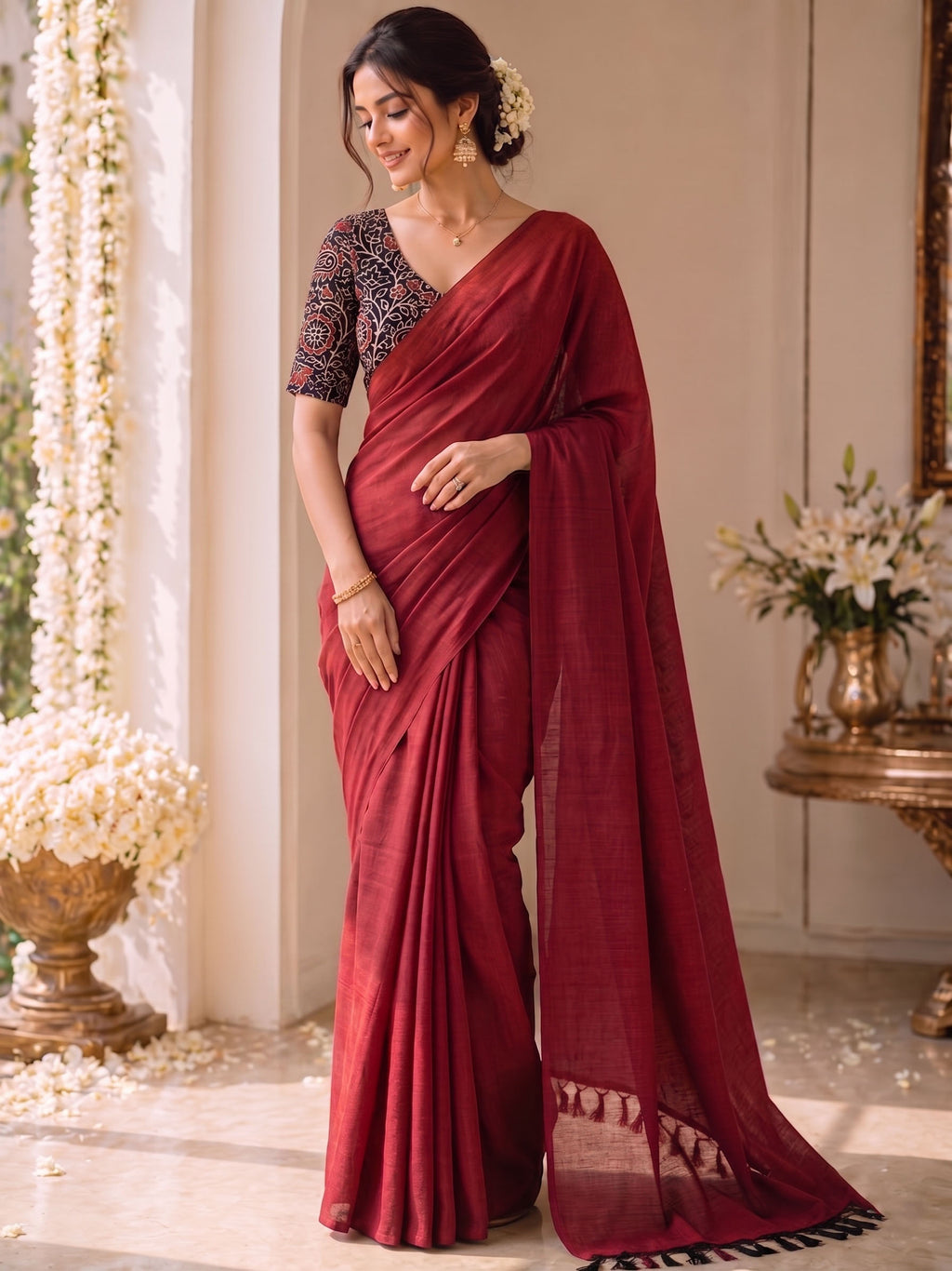 Handloom Khadi Cotton Saree with Magic Blouse