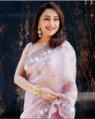 Madhuri Dixit Bollywood Soft Orgenza Baby Pink Color Saree