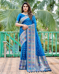 Glorious Paithani Bandhej Blue Color Silk Saree