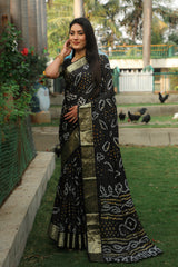 Blissful Kanjivaram Bandhej Black Color Silk Saree