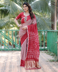 Adorable Bandhej Silk Saree Red Color Saree