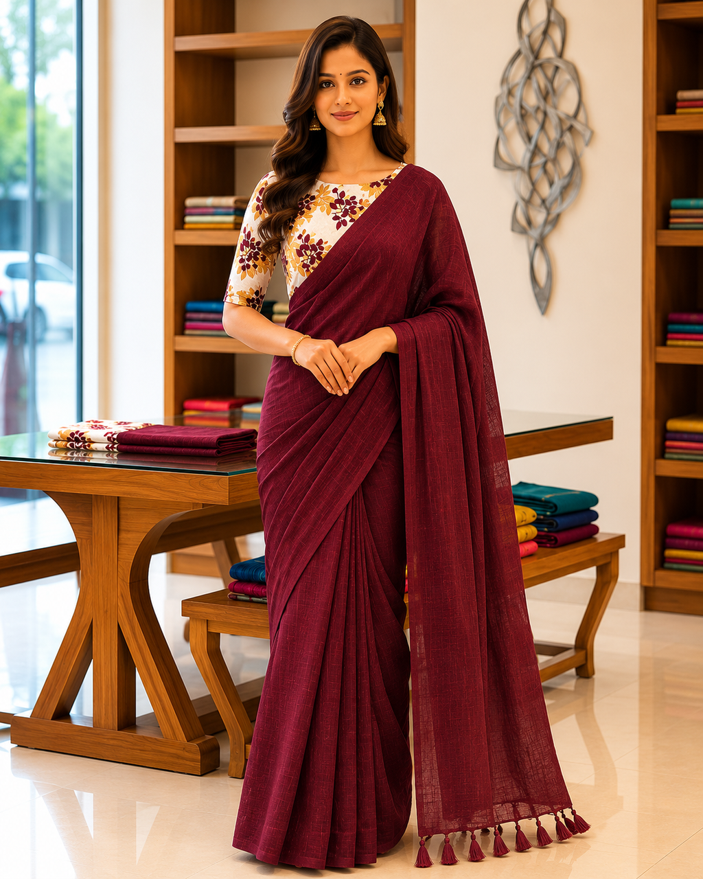 Elegant Khadi Cotton Saree with Magic Cotton Blouse