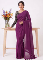 Elegant Khadi Cotton Saree with Stretchable Ajrak Print Blouse