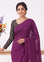 Elegant Khadi Cotton Saree with Stretchable Ajrak Print Blouse
