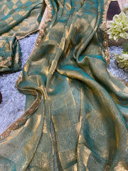 Beautiful Box pattern Teal Blue Color Saree
