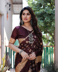 Classic Bandhej Design Brown Color Silk Saree