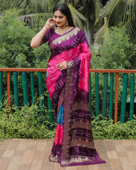 Outstanding Bandhej Pink Color Silk Saree