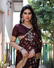 Classic Bandhej Design Brown Color Silk Saree