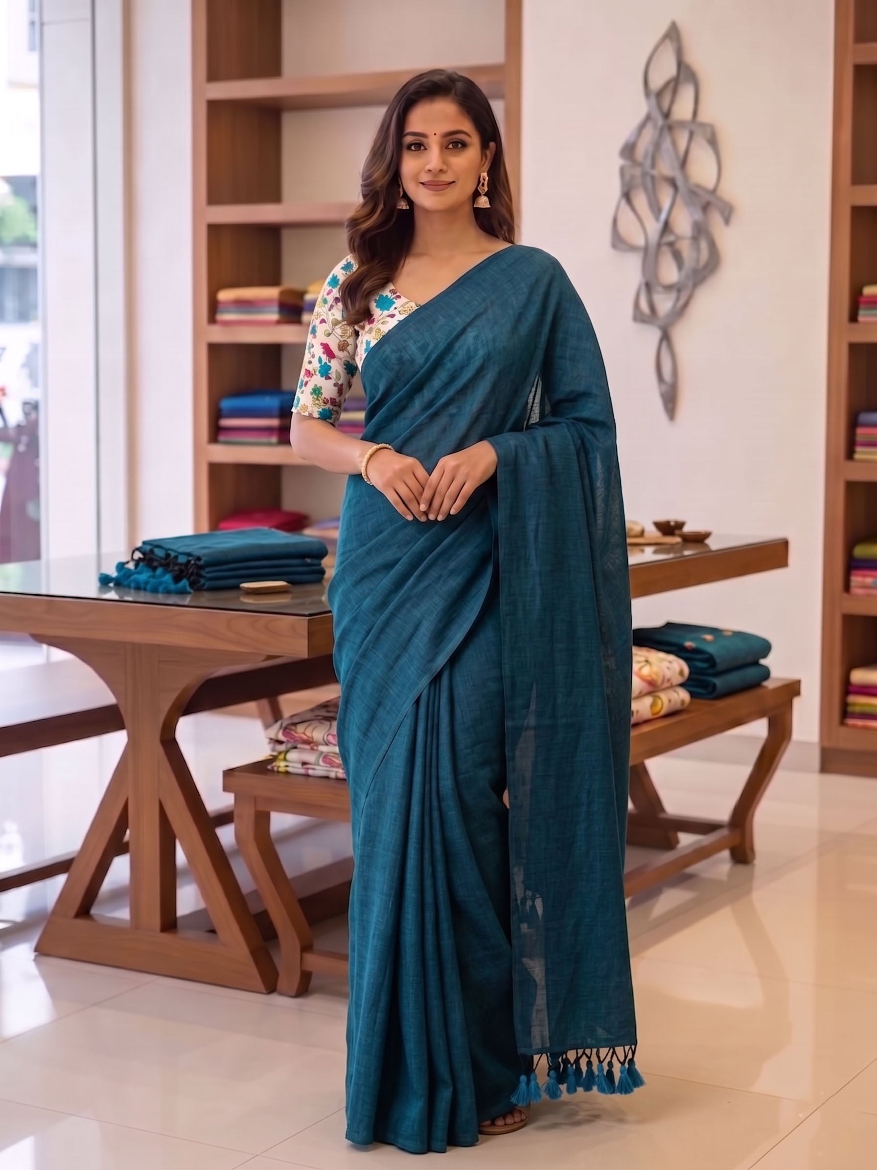 Elegant Khadi Cotton Saree with Magic Cotton Blouse