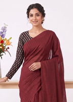 Elegant Khadi Cotton Saree with Stretchable Ajrak Print Blouse