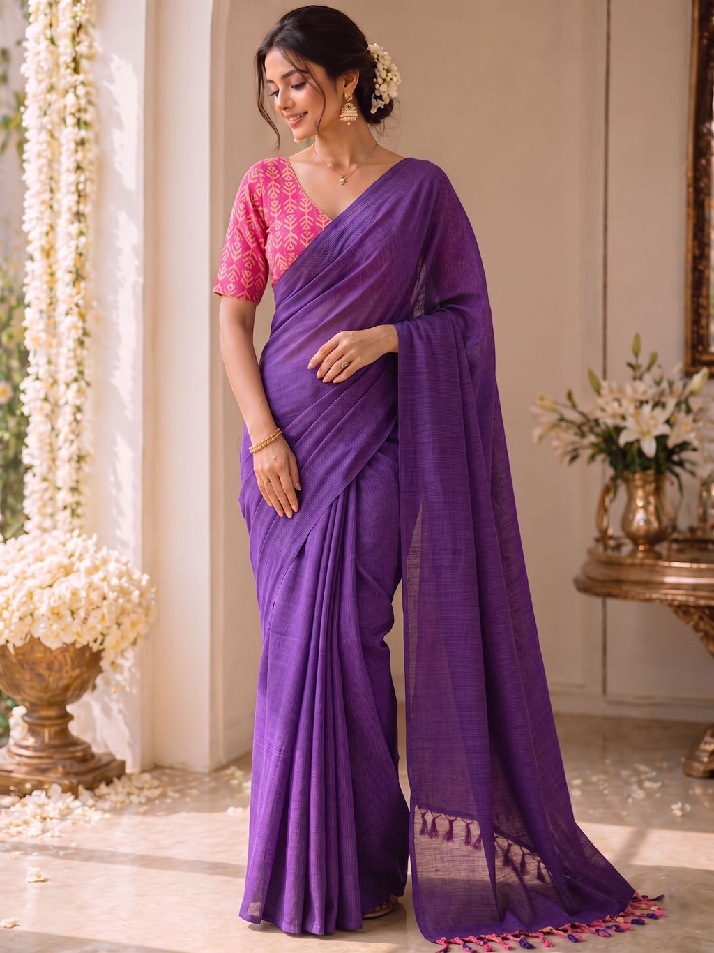 Handloom Khadi Cotton Saree with Magic Blouse