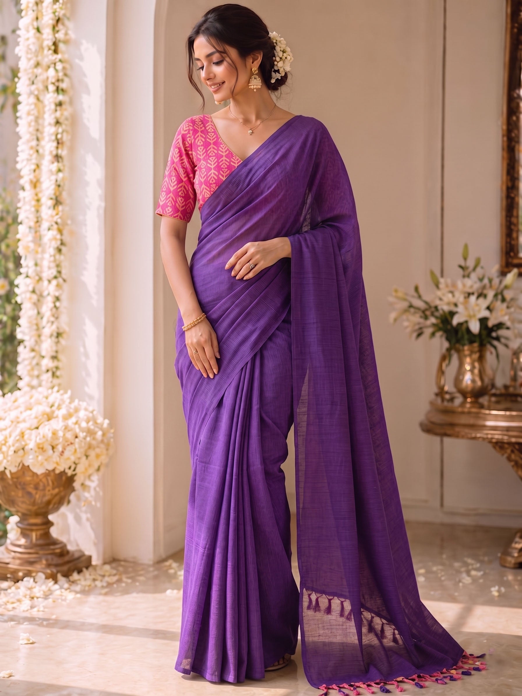 Handloom Khadi Cotton Saree with Magic Blouse