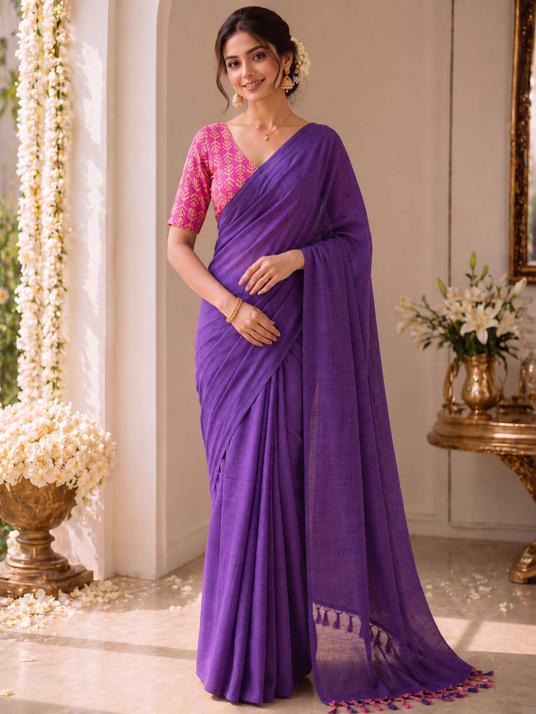 Handloom Khadi Cotton Saree with Magic Blouse