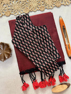 Elegant Khadi Cotton Saree with Stretchable Ajrak Print Blouse