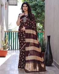 Classic Bandhej Design Brown Color Silk Saree