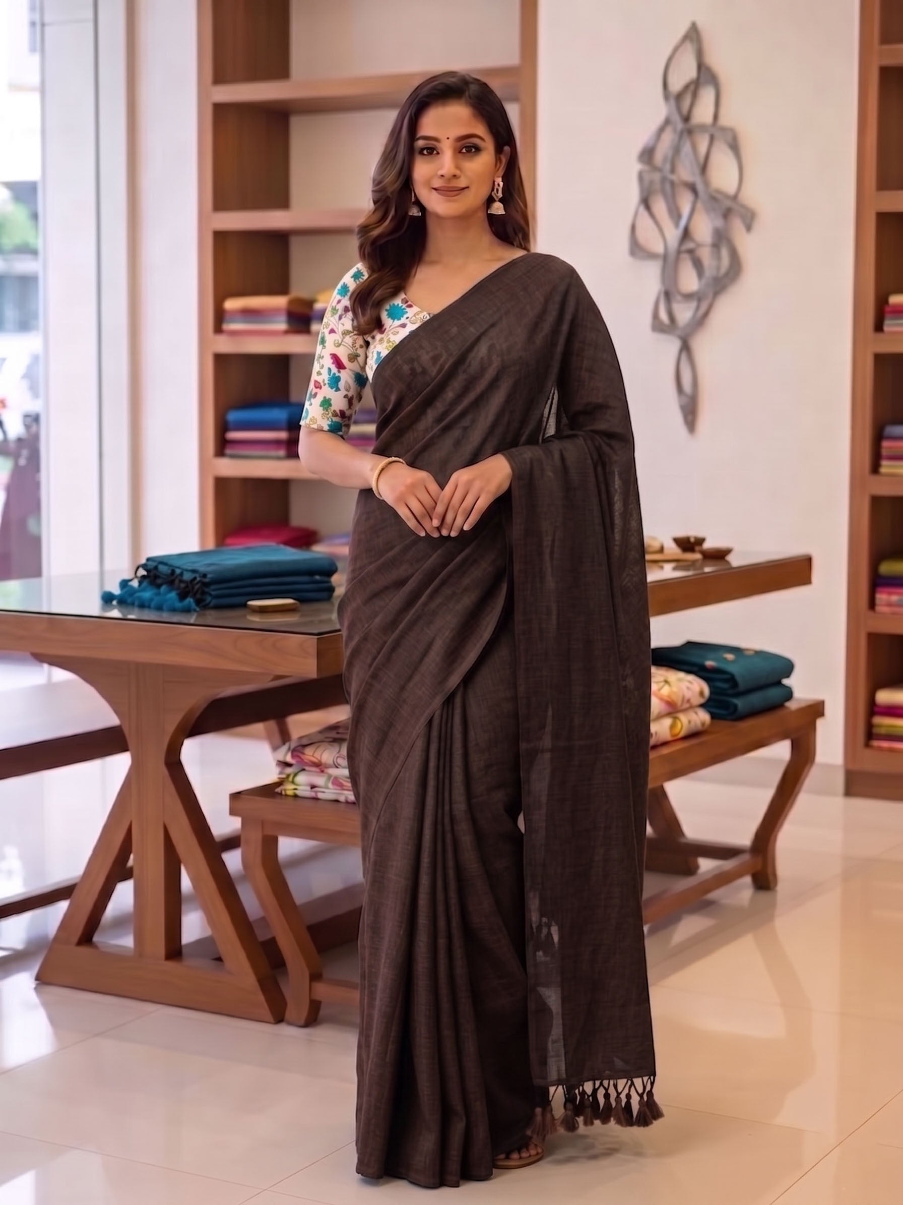 Elegant Khadi Cotton Saree with Magic Cotton Blouse