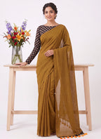 Elegant Khadi Cotton Saree with Stretchable Ajrak Print Blouse