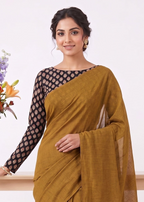 Elegant Khadi Cotton Saree with Stretchable Ajrak Print Blouse
