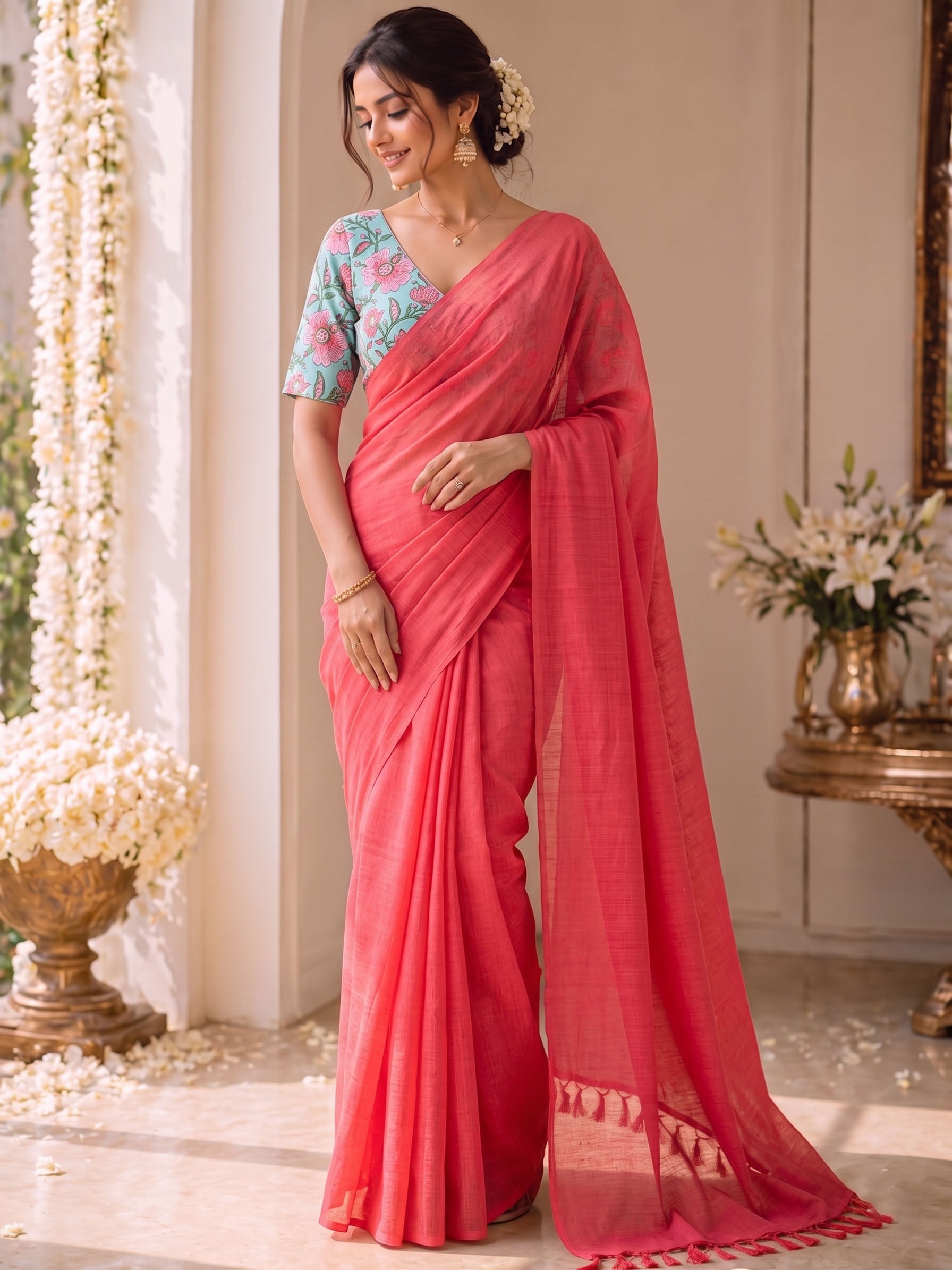 Handloom Khadi Cotton Saree with Magic Blouse