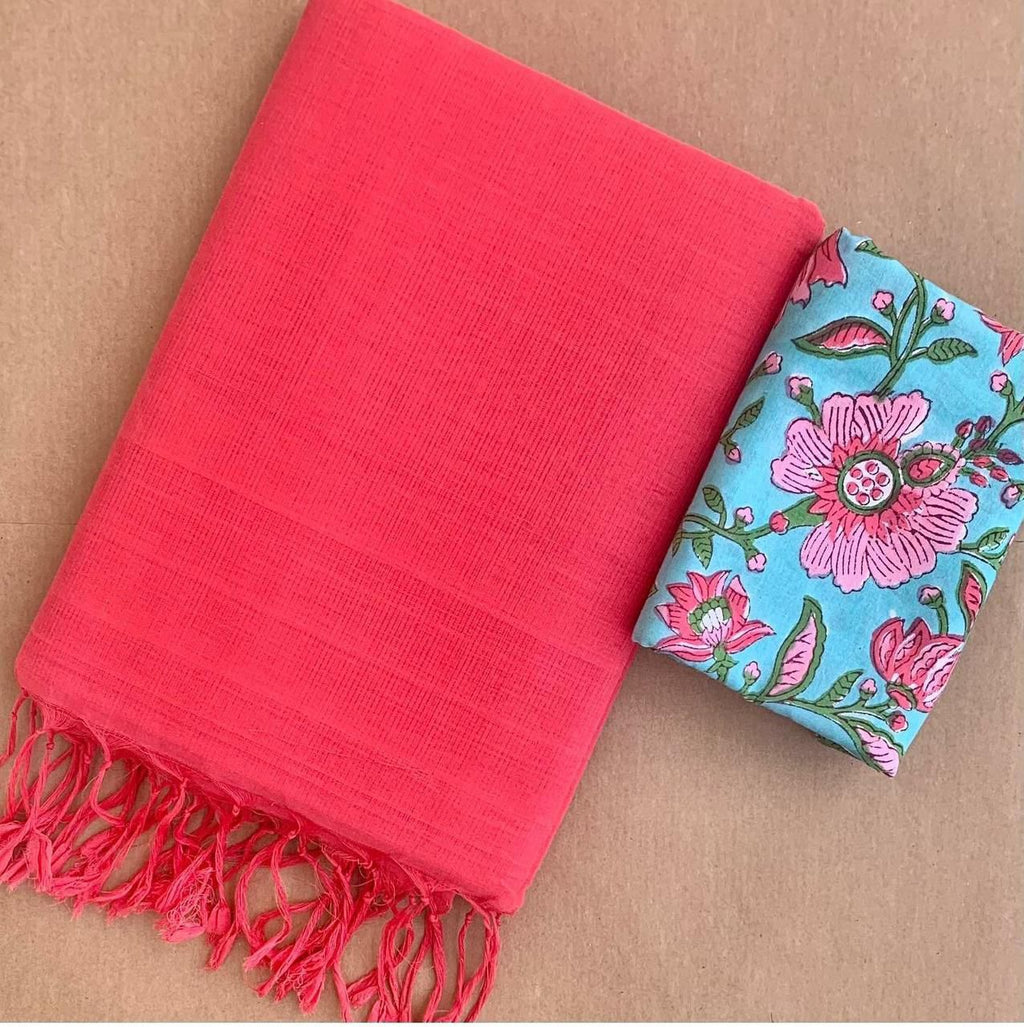 Handloom Khadi Cotton Saree with Magic Blouse