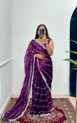 Fantastic Embroidery Zari Work Purple Color Saree