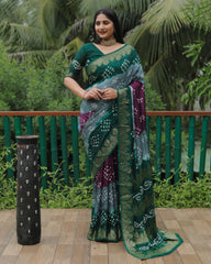 Outstanding Bandhej Grey Color Silk Saree