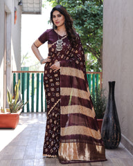 Classic Bandhej Design Brown Color Silk Saree