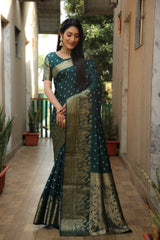 Attractive Bandhej Kanjivaram Mehndi Wear Green Color Silk Saree