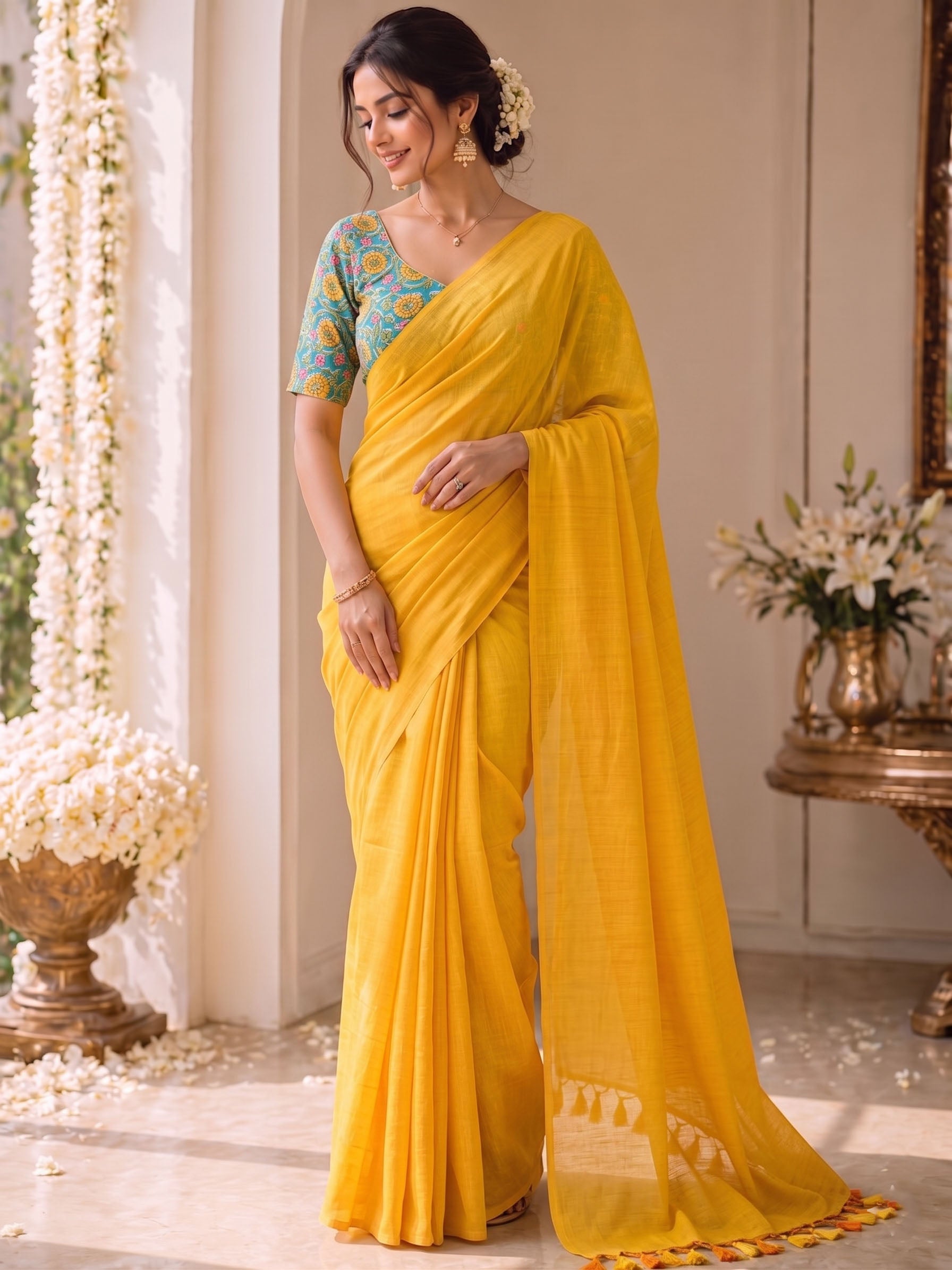Handloom Khadi Cotton Saree with Magic Blouse