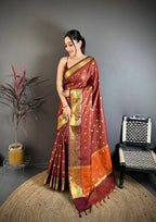 Banarasi Tissue Saree with Butti Weaving and Heavy Border