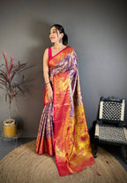 Kanjivaram Semi Silk Saree with Contrast Zari Border