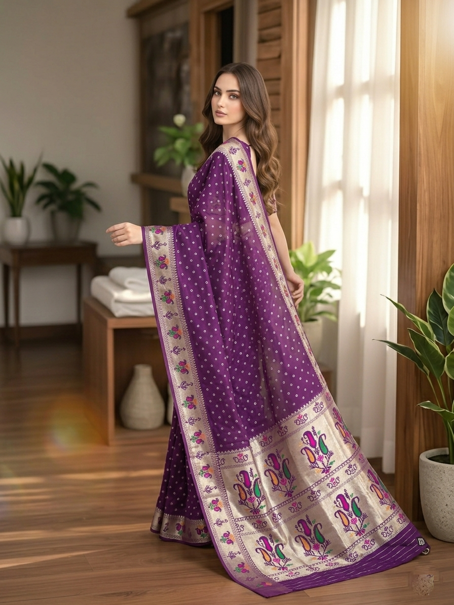 All Over Bandhej Paithani Dola Soft Silk Saree