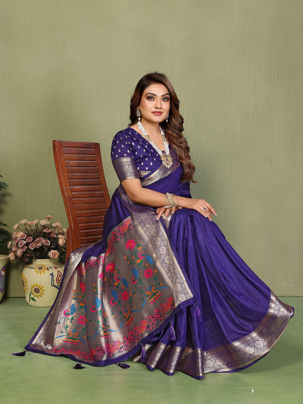 Paithani Silk Gala Pallu Tie-Dye Saree with Zari Border