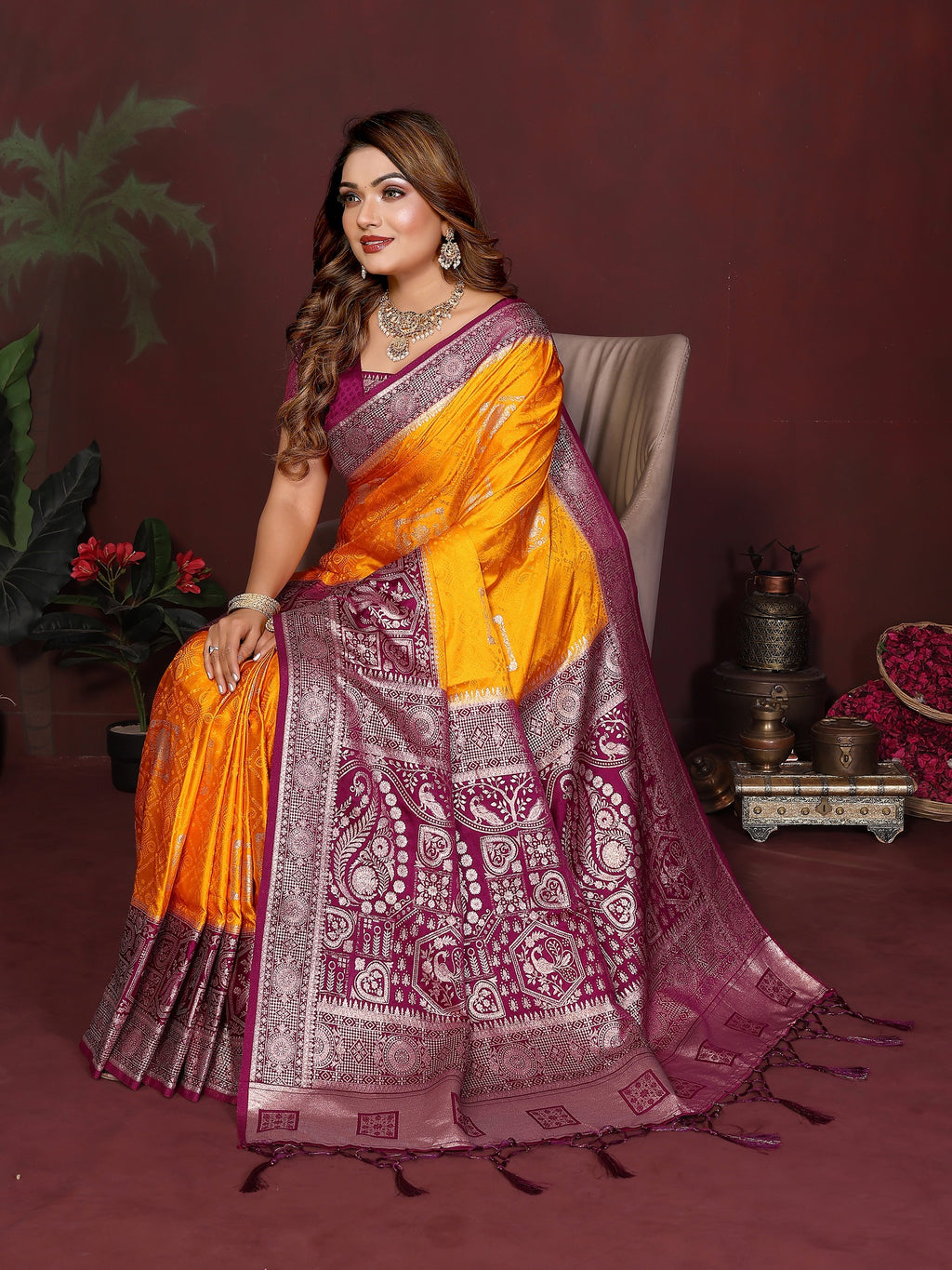 Rich Pallu and Contrast Border Satin Silk Saree