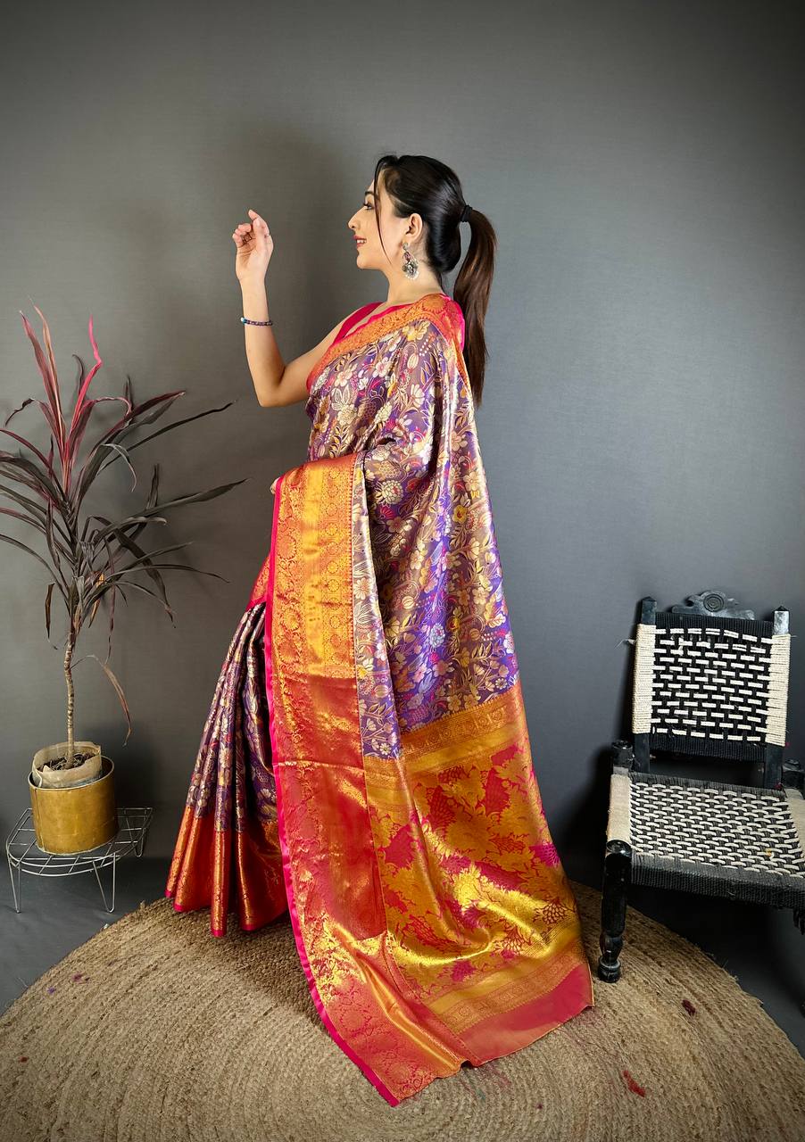 Kanjivaram Semi Silk Saree with Contrast Zari Border Secondary image