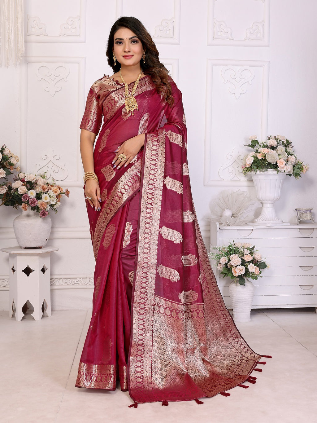 Soft Organza Silk Banarasi Saree with Butta Weaving