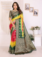 3D Multi Color Soft Satin Silk Dyed Saree with Zari Work