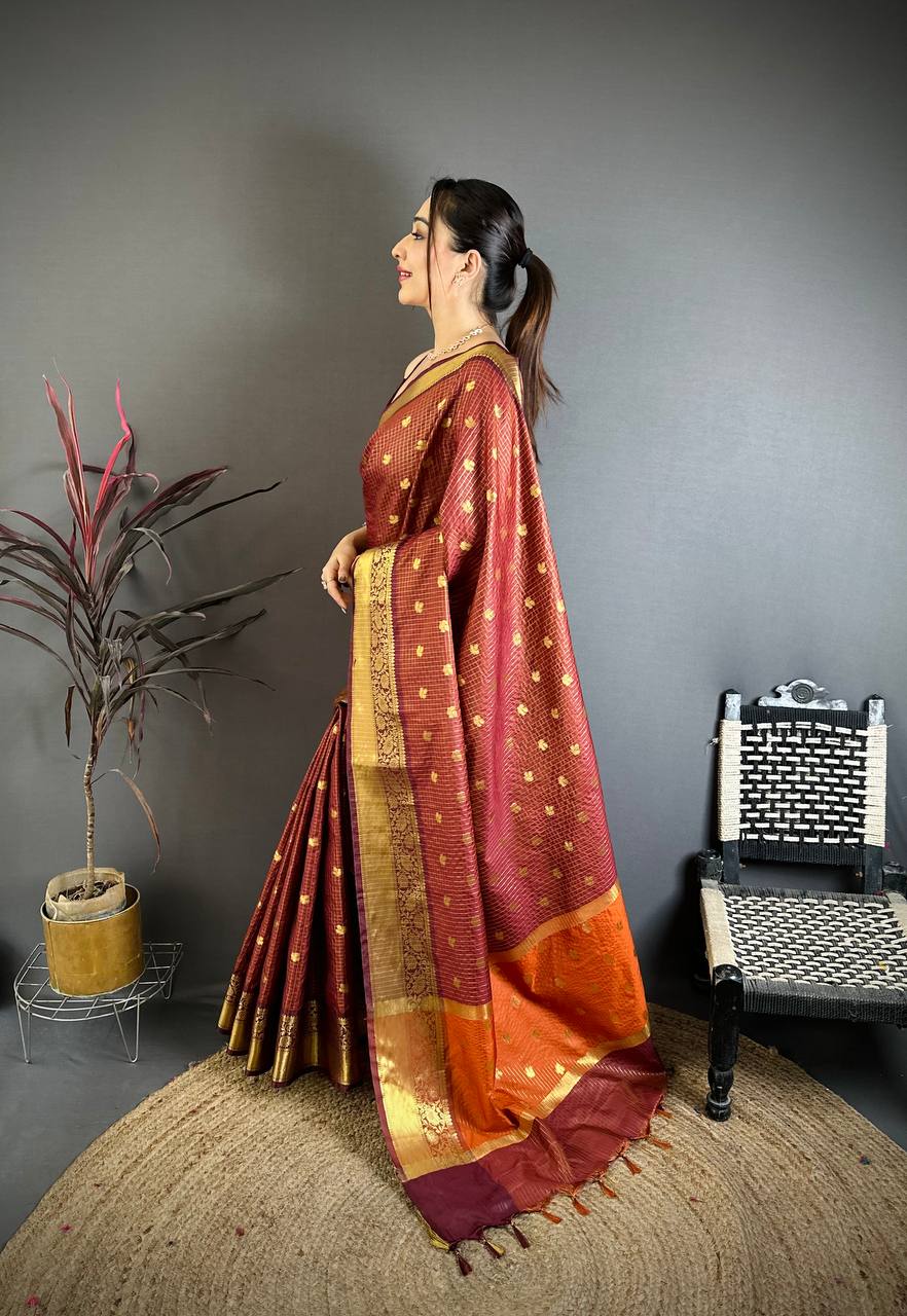Banarasi Tissue Saree with Butti Weaving and Heavy Border